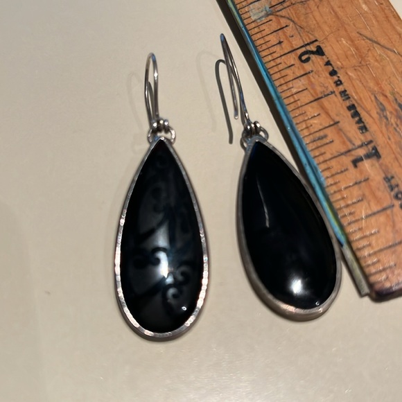 Black Semi-Precious Gemstone and Sterling Earrings - Picture 2 of 2